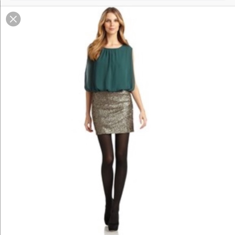 5/48 green/teal and gold sequins blouse dress